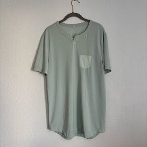 Lululemon Men's Light Green L Henley Striped T-Shirt Short Sleeve Pocket